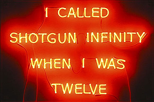 Kelly Mark, I Called Shotgun Infinity When I Was Twelve, 2006  source: http://www.ireallyshould.com/ICalledShotgunNeon2.html